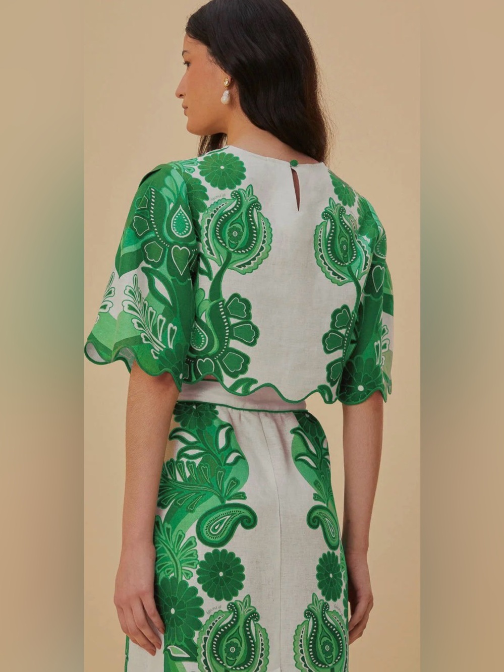 FARM Rio Color Festival Green Linen Top - Picture 5 of 6